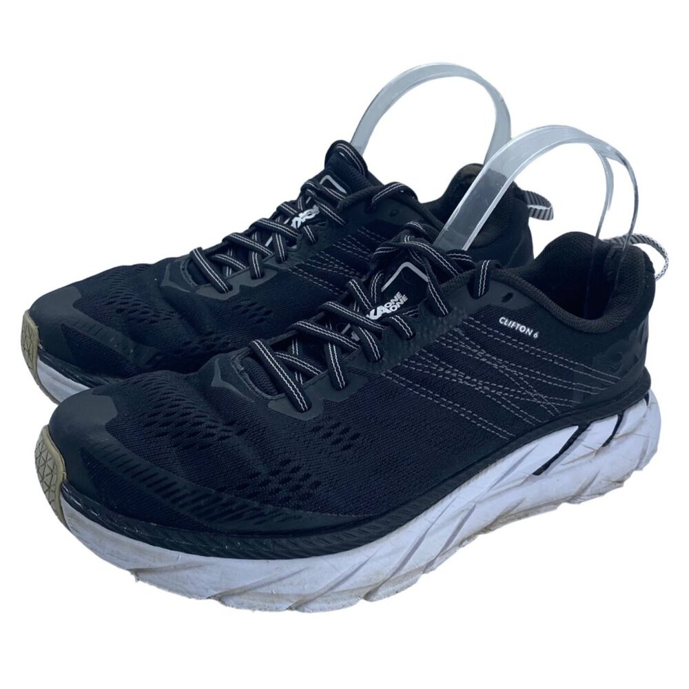 Hoka One One Clifton 6 Running Shoes Sneakers Women 8.5D Black White Comfort‎